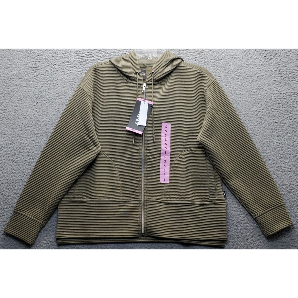 DKNY Hooded Jacket Womens Small Green Ribbed Soft‎ Ottoman Tech Pockets DPMJ9667